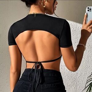 Black Crop Top with Open Back